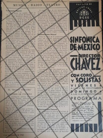 AFICHE RETRO ORQUESTA SINFONICA Y ORQUESTA CHABRIER 1942