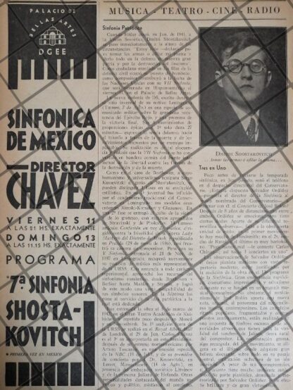 AFICHE RETRO ORQUESTA SINFONICA Y DMITRI SHOSTAKOVITH 1942