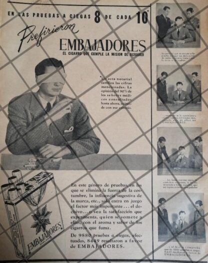 CARTEL PUBLICITARIO RETRO CIGARROS EMBAJADORES 1942 -302