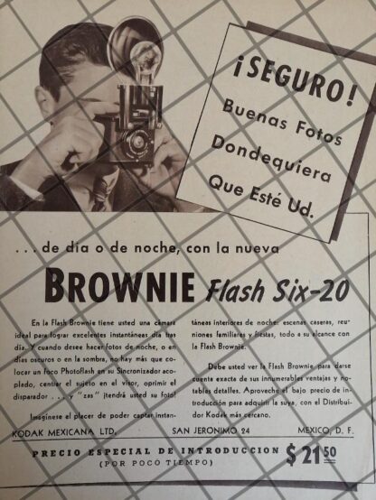 CARTEL PUBLICITARIO RETRO CAMARAS KODAK BROWNIE FLASH SIX 20