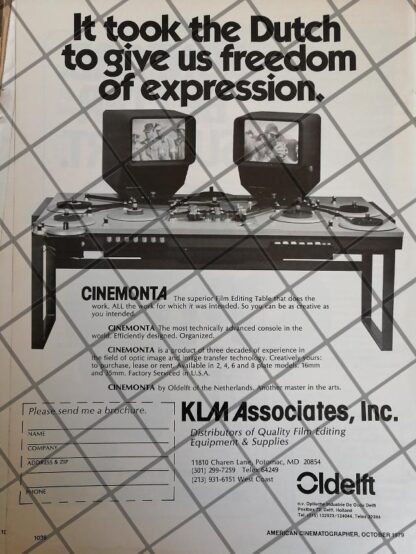 CARTEL PUBLICITARIO RETRO EDITOR DE CINE KLM CINEMONTA 79