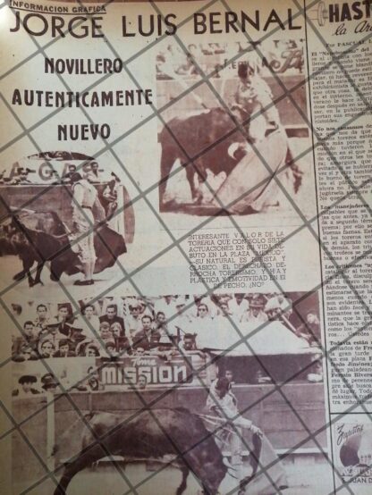 AFICHE ANTIGUO EL TORERO JORGE LUIS BERNAL 1954 2