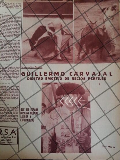 AFICHE ANTIGUO INICIOS DEL TORERO GUILLERMO CARVAJAL JR. 1953 2