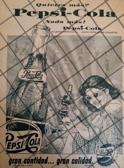 AFICHE PUBLICITARIO RETRO PEPSI COLA 1963 /75 - Imagen 2