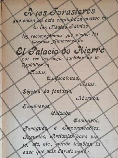 CARTEL ANTIGUO EL PALACIO DE HIERRO 1907 -88