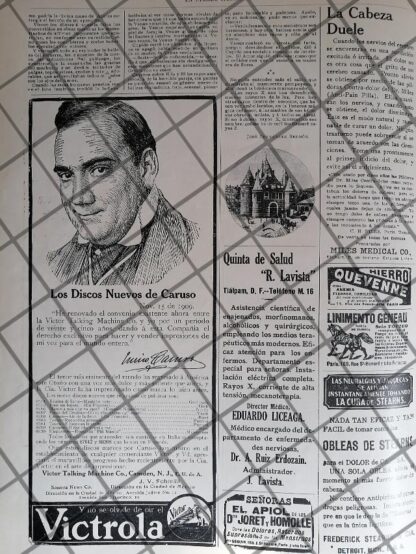 CARTEL ANTIGUO DISCOS VICTROLA Y ENRICO CARUSO 1910