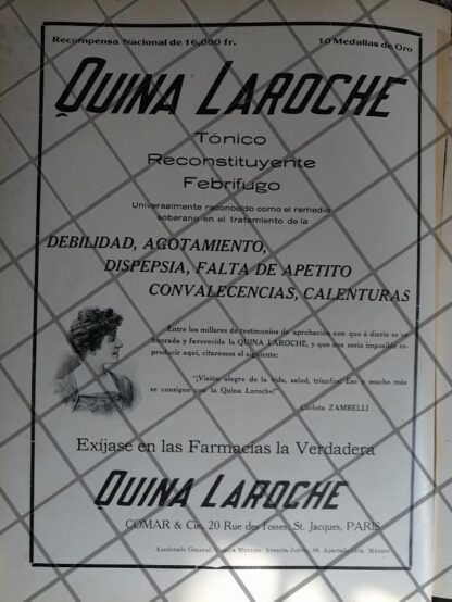 CARTEL ANTIGUO QUINA LAROCHE Y CARLOTA ZAMBELLI 1910