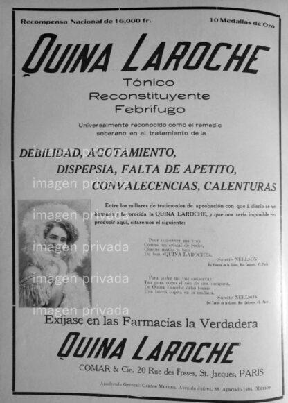 CARTEL ANTIGUO QUINA LAROCHE Y SUZZETTE NELLSON 1910