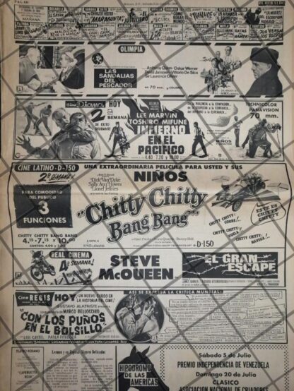 CARTELERA DE CINE RETRO CHITTY CHITTY BAN BANG Y MAS JUL 1969