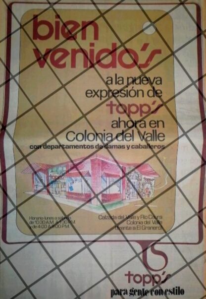 CARTEL PUBLICITARIO RETRO MONTERREY TIENDA BOUTIQUE TOPPS 84