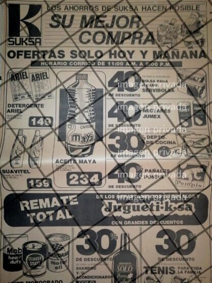 CARTEL PUBLICITARIO RETRO MONTERREY TIENDAS SUKSA. 1984