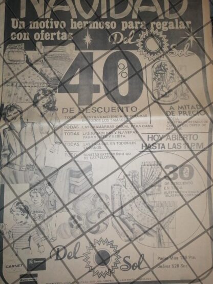 CARTEL PUBLICITARIO RETRO MONTERREY. TIENDAS DEL SOL 1984