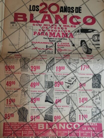 PUBLICIDAD ANTIGUA TIENDA BLANCO DE PUEBLA 1967 /4