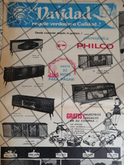 CARTEL PUBLICITARIO RETRO CONSOLAS PHILCO 1969 /21 RV