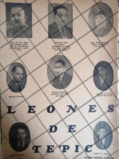 AFICHE RETRO MIEMBROS DEL CLUB DE LEONES DE TEPIC NAY. 1944