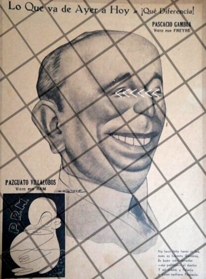 CARICATURA RETRO RAFAEL PASCASIO GAMBOA 1940s POR FREYRE