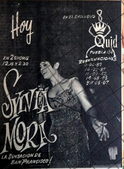 AFICHE ANTIGUO. CANTANTE SYLVIA MORA, BAR QUID. PUEBLA 1969