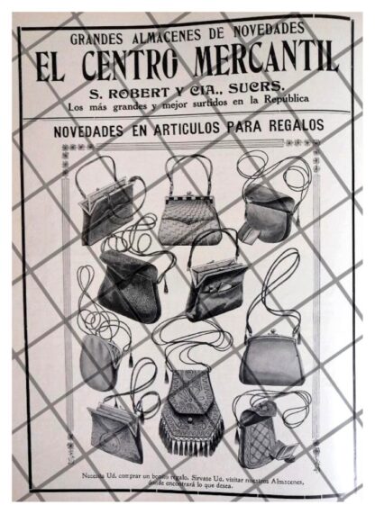 CARTEL PUBLICITARIO BOLSOS DAMA DEL CENTRO MERCANTIL 1911