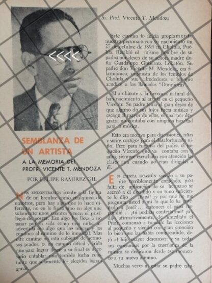 AFICHE RETRO PROFESOR VICENTE T. MENDOZA GUTIERREZ 1969