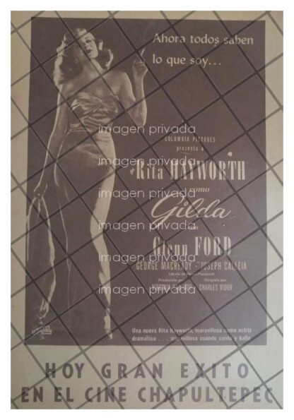 AFICHE DE CINE ANTIGUO PELICULA. GILDA. RITA HAYWORTH 1946