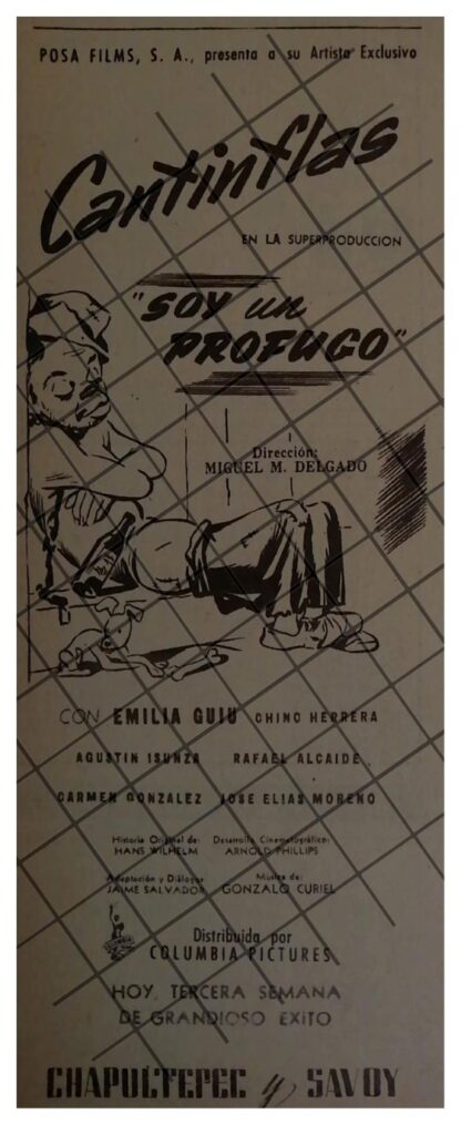 AFICHE ANTIGUO PELICULA. SOY UN PROFUGO 1947 CANTINFLAS