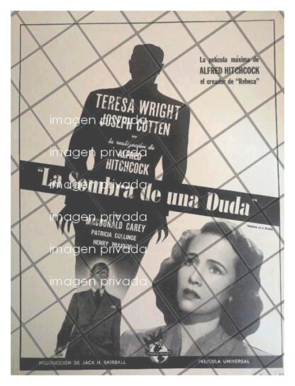 CARTEL ANTIGUO PELICULA. LA SOMBRA DE UNA DUDA. 1943