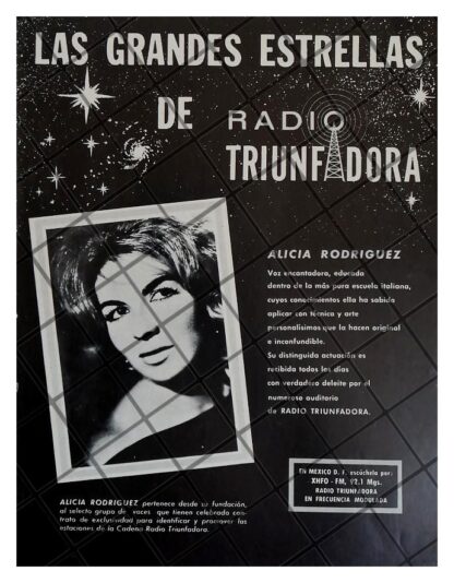 AFICHE RETRO CANTANTE ALICIA RODRIGUEZ. XHFO RADIO 1982