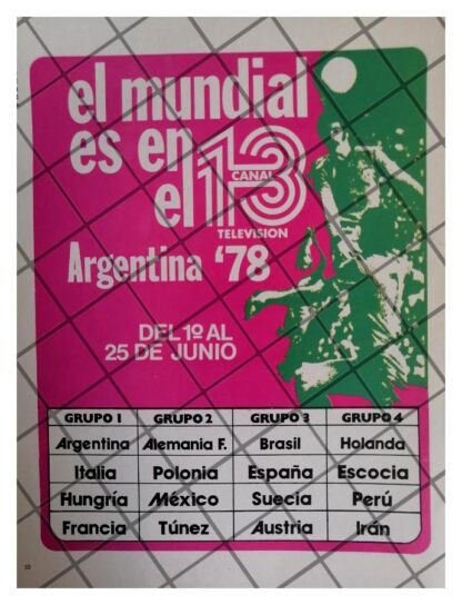 AFICHE RETRO IMEVISION CANAL 13. COPA MUNDIAL 1978