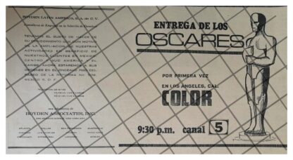 AFICHE RETRO TELEVISA. PREMIOS OSCAR 1969 CANAL 2