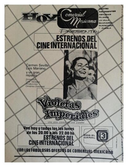 AFICHE RETRO TELEVISORA CANAL 13. VIOLETAS IMPERIALES 1969