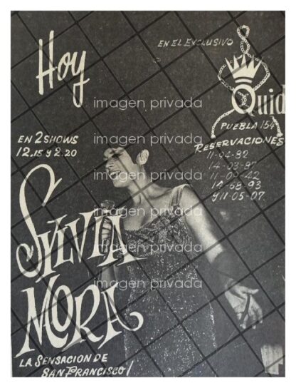 AFICHE ANTIGUO. CANTANTE SYLVIA MORA BAR QUID PUEBLA 69