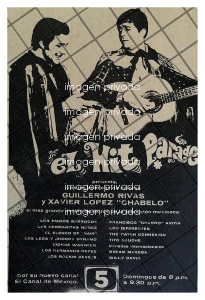 AFICHE RETRO TELEVISA PROGRAMA EL HIT PARADE. CHABELO 1969