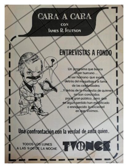 PUBLICIDAD RETRO TELEVISORA TV ONCE. JAMES R. FORTSON 1979