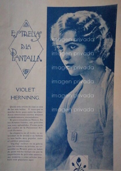 FOTO GRABADO ANTIGUO. ACTRIZ. VIOLET HERNNING 1920 CINE MUDO