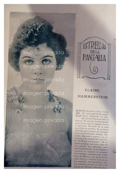 GRABADO ANTIGUO ACTRIZ. Elaine Hammerstein 1920 CINE MUDO