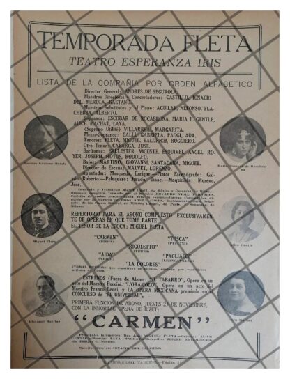 CARTEL ANTIGUO TEMPORADA DEL TEATRO IRIS 1922