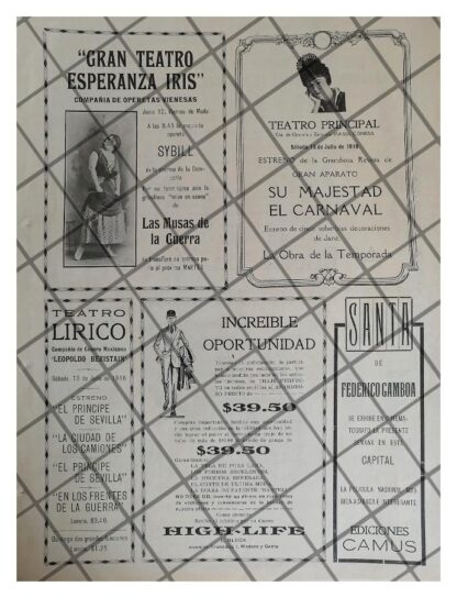 CARTEL ANTIGUO. CARTELERA DE TEATRO Y CINE 1917