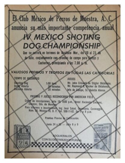 AFICHE RETRO 4TA COMPETENCIA DE PERROS DE CAZA 80s