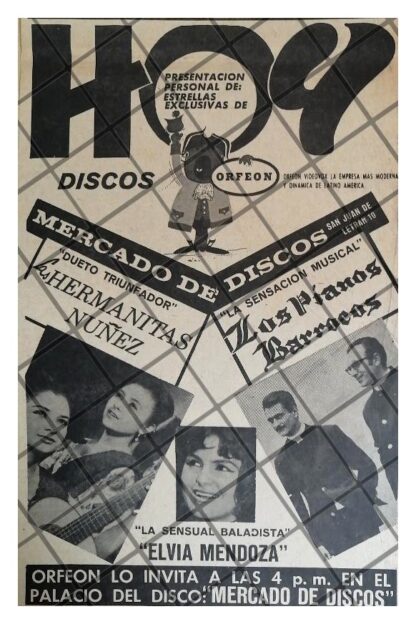 AFICHE RETRO DISCOS ORFEON. HERAMAMITAS NUÑEZ Y MAS 1965