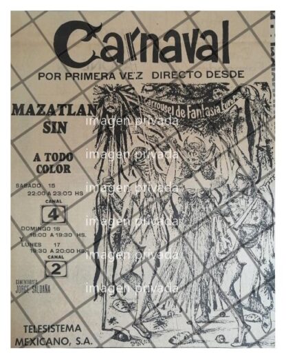 AFICHE RETRO DEL CARNAVAL DE MAZATLAN 1965 TELEVISA