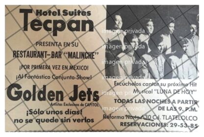 AFICHE RETRO GRUPO GOLDEN JETS EN HOTEL TECPAN 1967