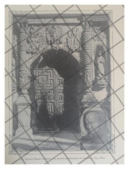 GRABADO ANTIGUO PUERTA DE CATEDRAL DE ZACATECAS 1938