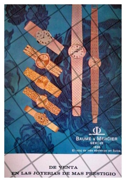 CARTEL PUBLICITARIO RETRO RELOJES BAUME & MERCIER 1969 /3