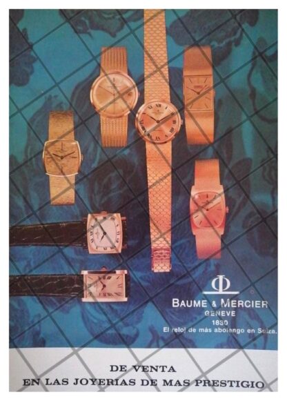 CARTEL PUBLICITARIO RETRO RELOJES BAUME & MERCIER 1969