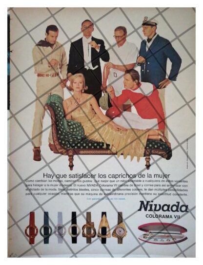 CARTEL PUBLICITARIO RETRO 1963 RELOJES NIVADA COLORAMA 7