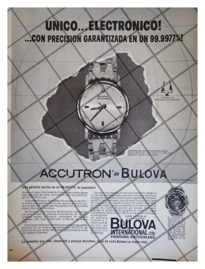 CARTEL PUBLICITARIO RETRO RELOJES BULOVA ACCUTRON 1960