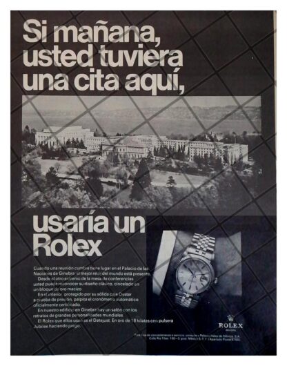 CARTEL PUBLICITARIO RETRO RELOJES ROLEX Y LA O.N.U. 1969