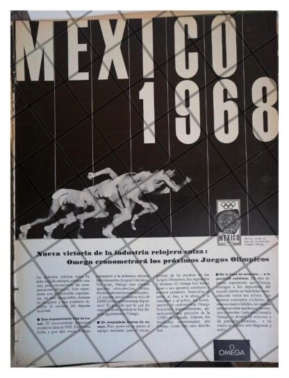 CARTEL PUBLICITARIO RETRO RELOJES OMEGA Y MEXICO 68 /2