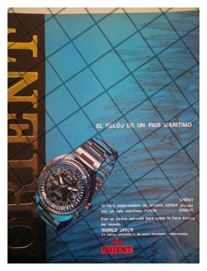 CARTEL PUBLICITARIO RETRO RELOJES ORIENT WORLD DIVER