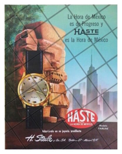 CARTEL PUBLICITARIO RETRO RELOJES HASTE FAIRLINE 1965